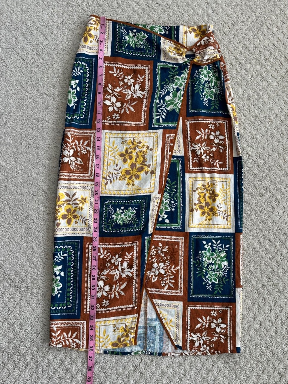House of Harlow 1960 Linen Floral Patchwork Faux Wrap Midi Skirt Small Boho - Picture 13 of 13